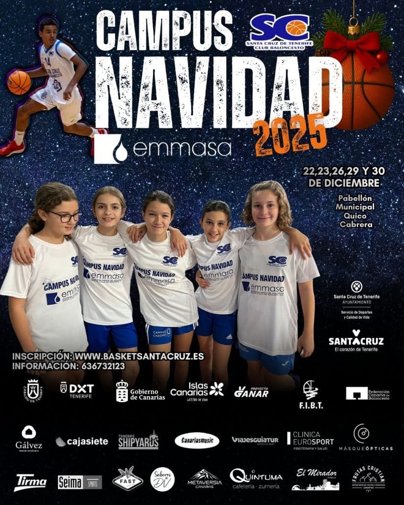 EL CB SANTA CRUZ Y EMMASA, CON LA COLABORACIÓN DEL SERVICIO DE DEPORTES DEL EXCMO. AYUNTAMIENTO DE SANTA CRUZ Y METAVERSIA CANARIAS, TE TRAEN EL MEJOR BALONCESTO PARA ESTAS NAVIDADES