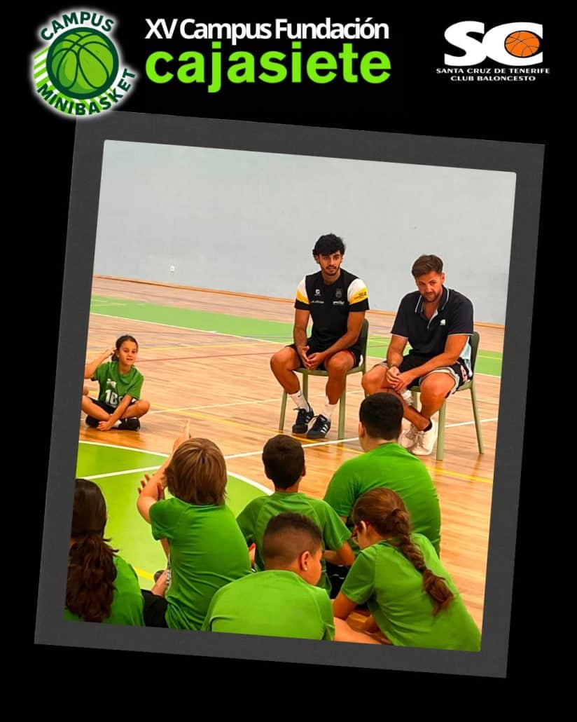 Marcos Pacheco, Izan Hernández y Xabi López comparten su experiencia con los participantes del XVI Campus de Baloncesto Fundación CajaSiete