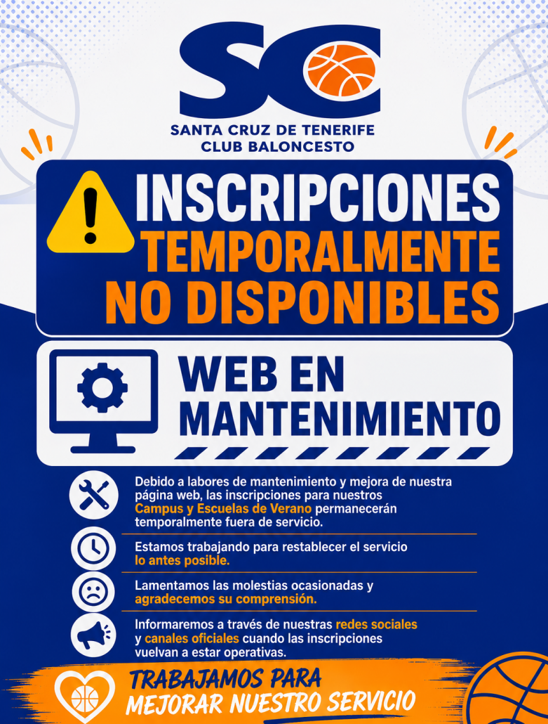 Inscripciones temporalmente no disponibles por mantenimiento web