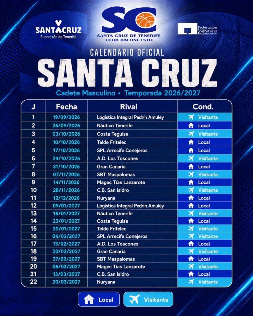El Cadete Masculino Santa Cruz ya conoce su calendario para la temporada 2026/2027