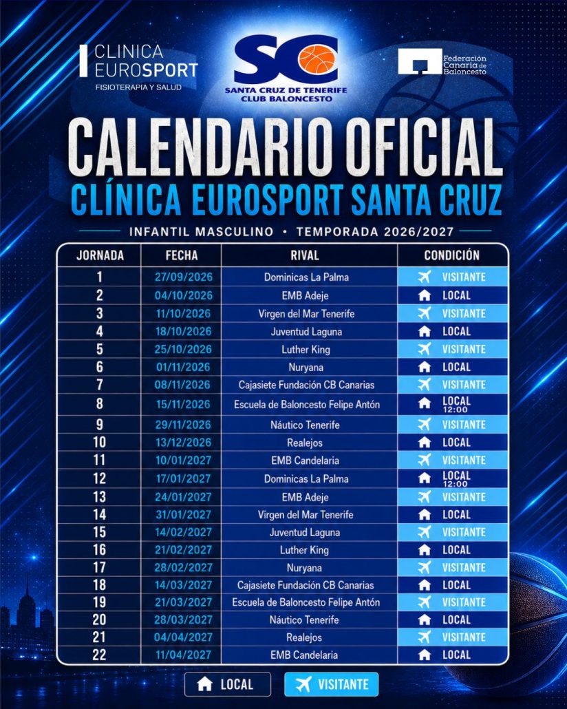 El Clínica Eurosport Santa Cruz ya conoce su calendario para la temporada 2026/2027